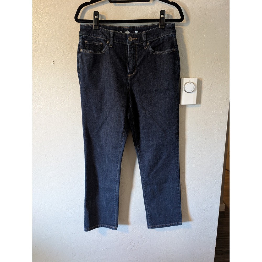 St John's Bay Women's Straight Leg Jeans 10P Petite Dark Wash Denim